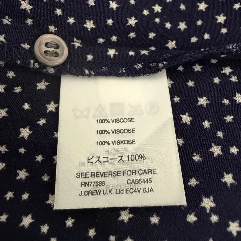 J Crew Button-up Peplum Top Star Print navy blue white short sleeve J1463